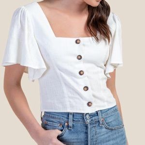 NWT Blue Rain Carina Button Front Linen Blend Blouse